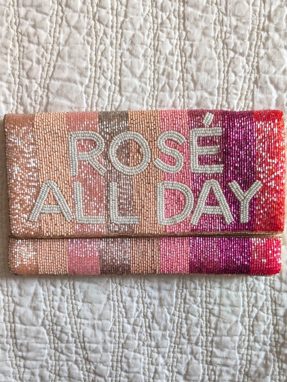 Beaded 'ROSÉ ALL DAY' Clutch - Pink, Coral, Peach, Red